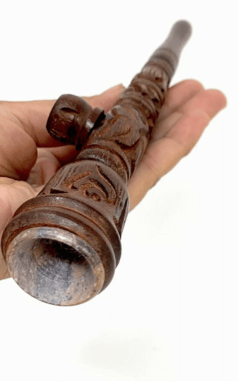 Matchpipe Handcrafted Wood Tobacco pipe with deep Stone Bowl Black 2 in 1 Ebony 6.5 inches