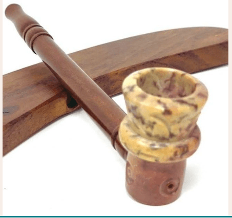 Matchpipe Sleek Stone Wood 6 inch Tobacco Marble Ebony Stem Stone Bowl Hand Pipe