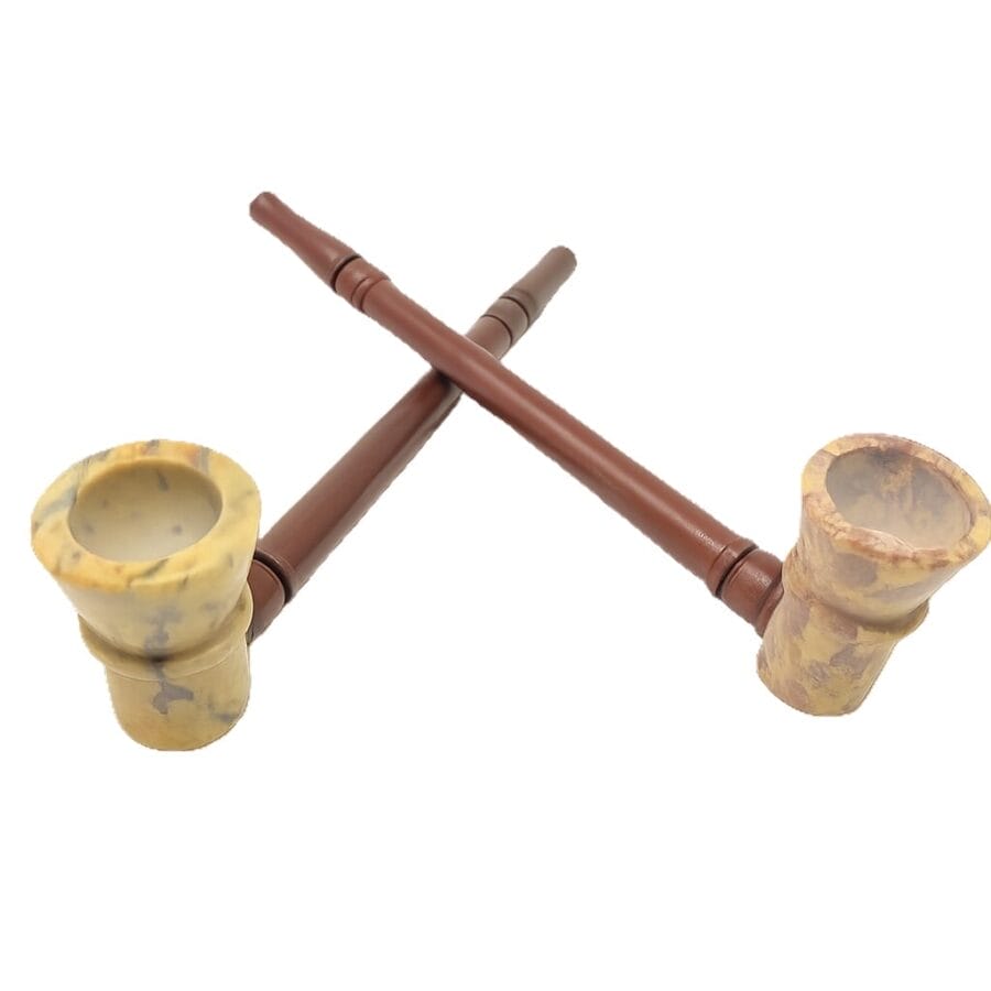 sleek set of 2 stone bowl wood stem set