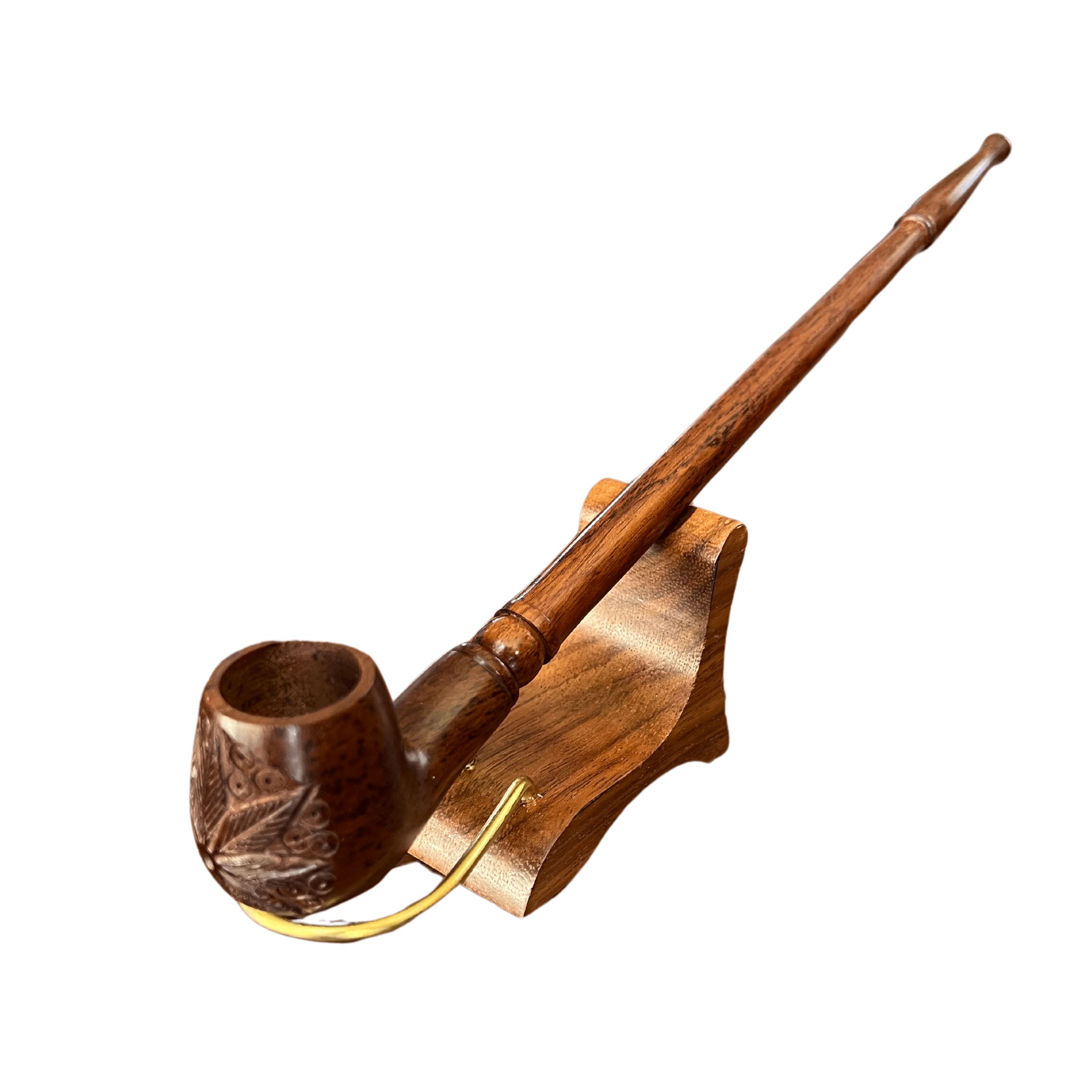 Matchpipe 2 pcs black & Brown carved leaf 11 inch detachable bowl + pipe stand