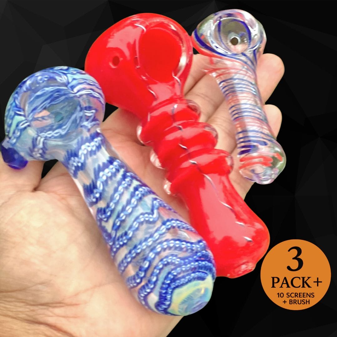 3 pc Glass pipe set, various color hand pipe