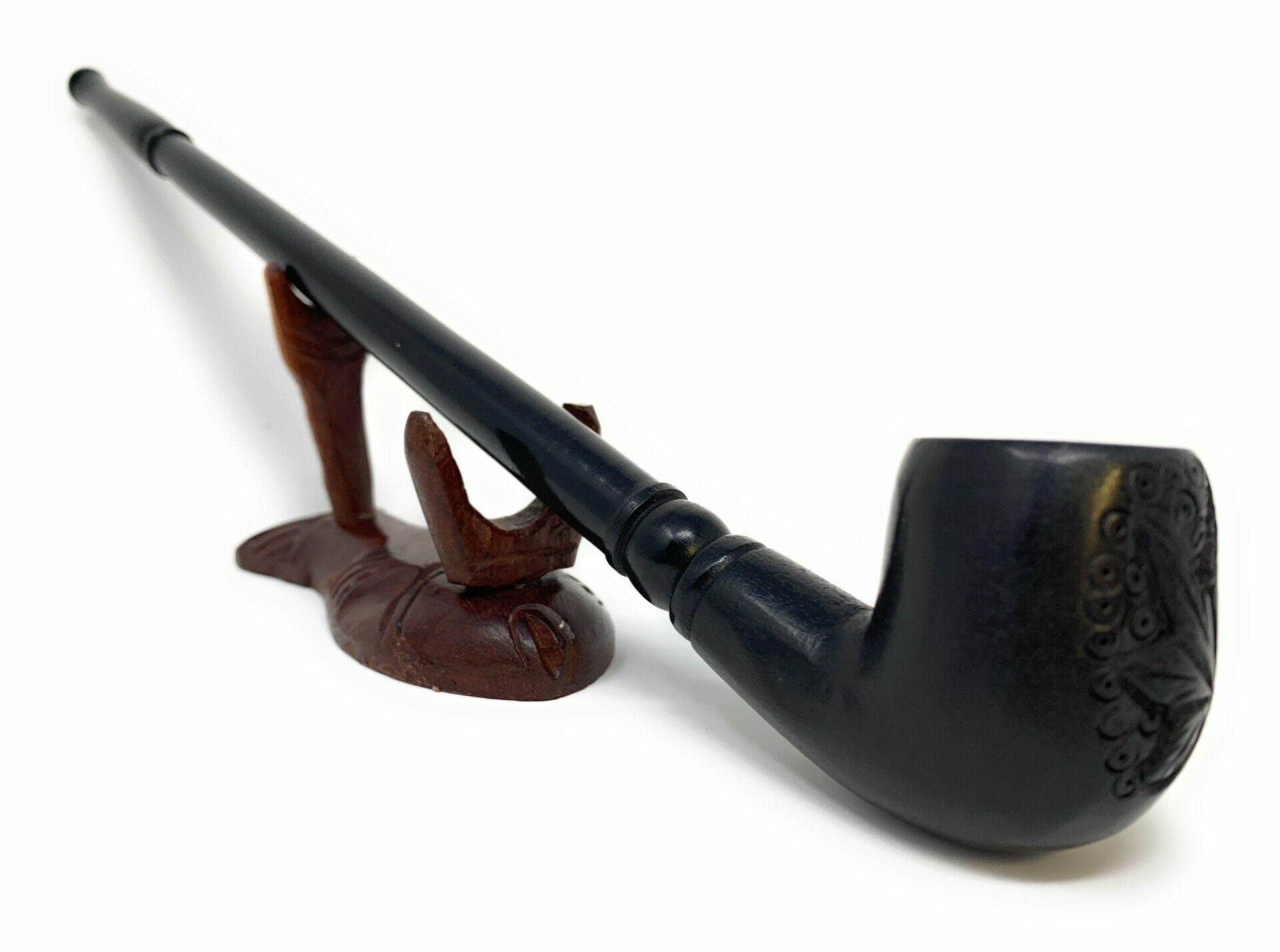 Matchpipe Handcrafted Black Maple Leaf 11 inches Long Churchwarden Tobacco Pipe Pearwood Long stem Deep Bowl - Image 2