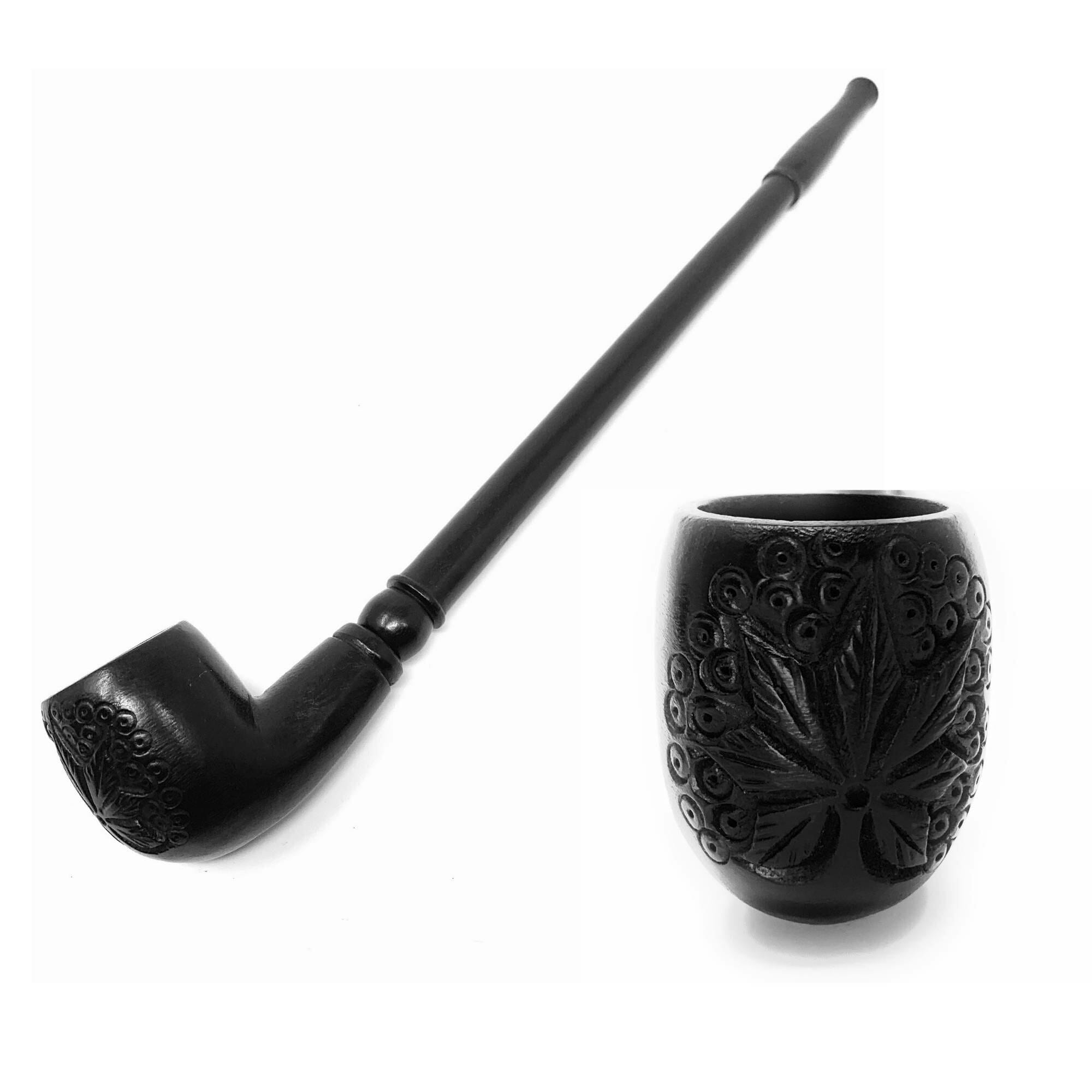 Matchpipe Handcrafted Black Maple Leaf 11 inches Long Churchwarden Tobacco Pipe Pearwood Long stem Deep Bowl - Image 13