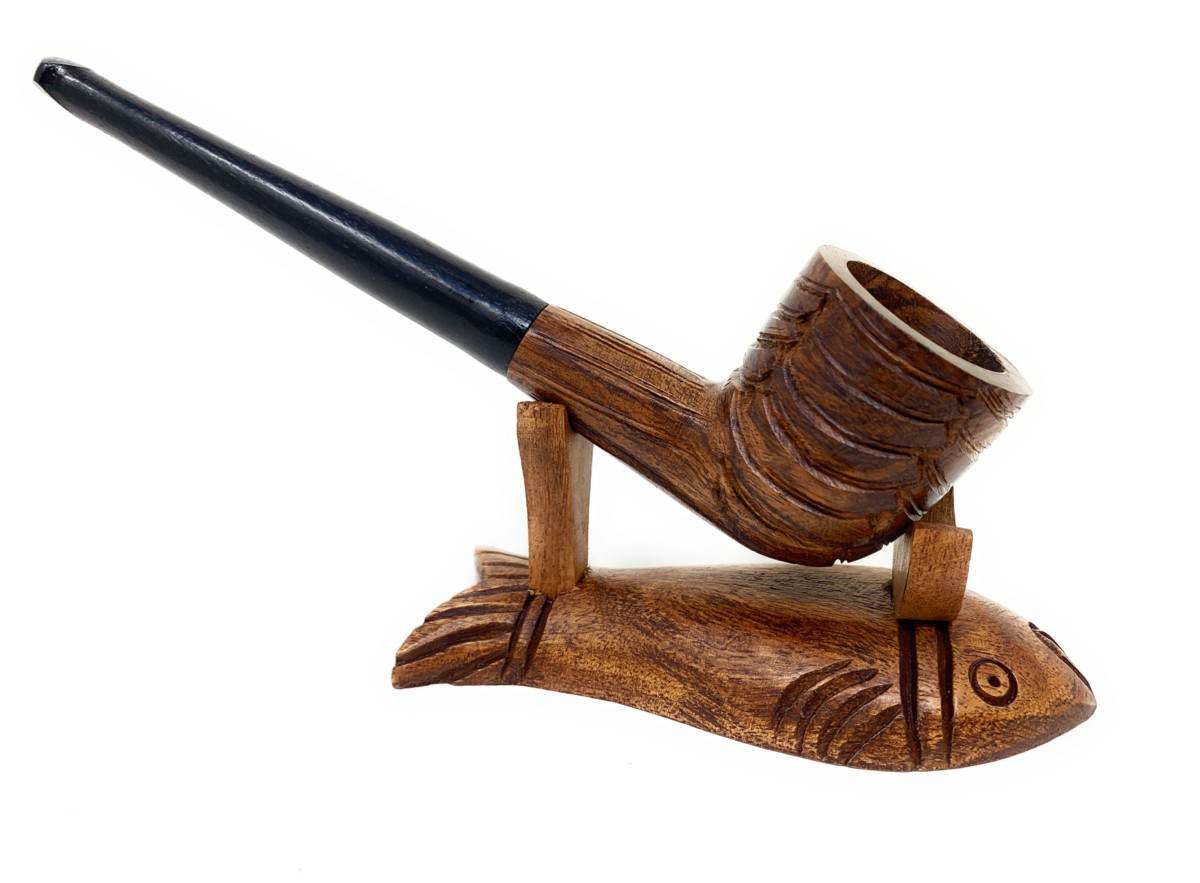 2 piece smooth Billiard smoking tobacco pipe Includes handcrafted pipe stand rack gift set
