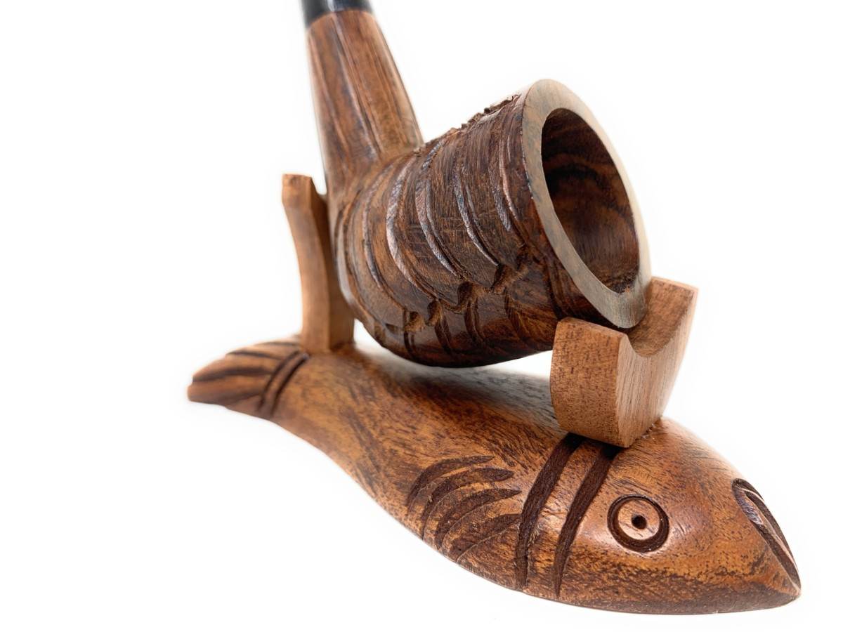 2 piece smooth Billiard smoking tobacco pipe Includes handcrafted pipe stand rack gift set - Image 2
