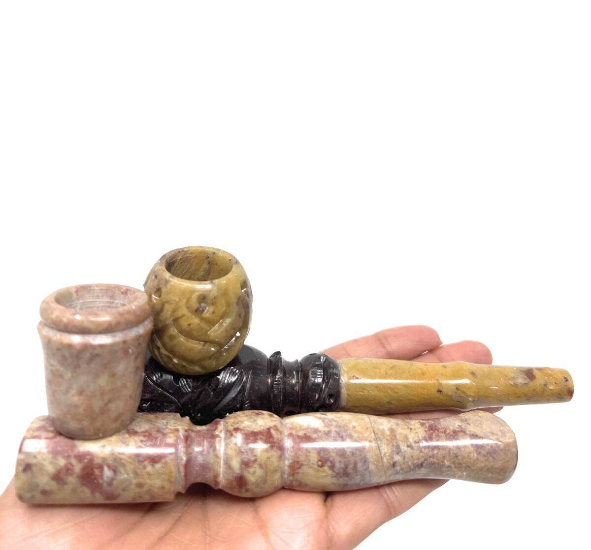 Matchpipe set of 2 marble rock heavy duty crystal stone pipes 5 inhces