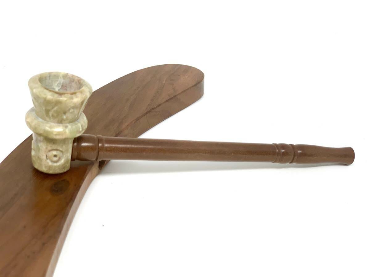 2 pcs Matchpipe carved sleek marble smoking wood stone pipe 6 inch includes stand - Image 4