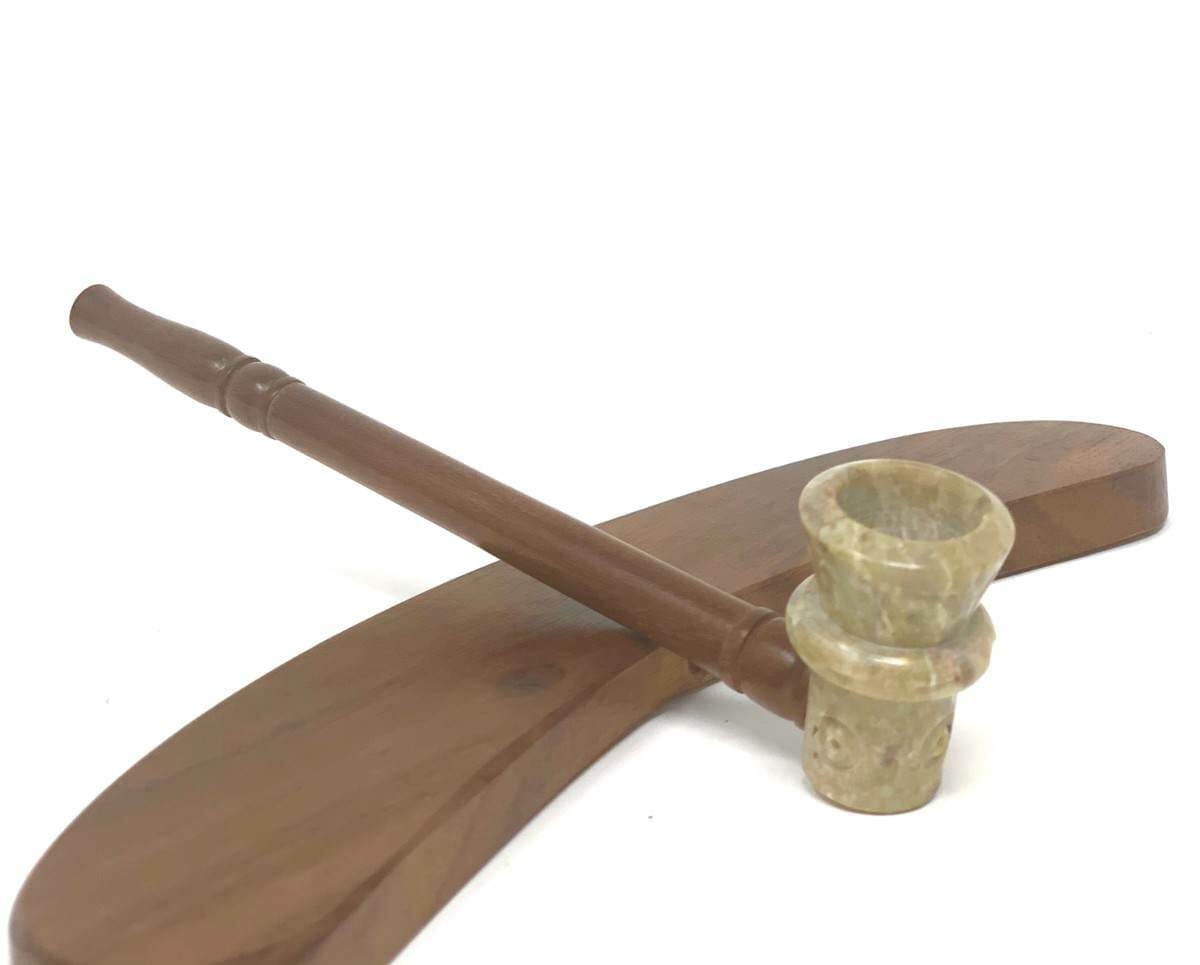 2 pcs Matchpipe carved sleek marble smoking wood stone pipe 6 inch includes stand - Image 5