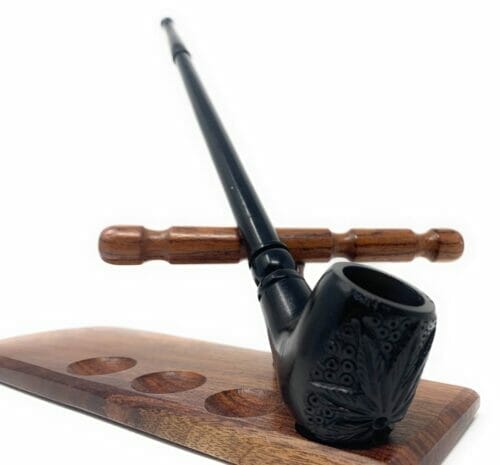 Matchpipe Handcrafted Black Maple Leaf 11 inches Long Churchwarden Tobacco Pipe Pearwood Long stem Deep Bowl