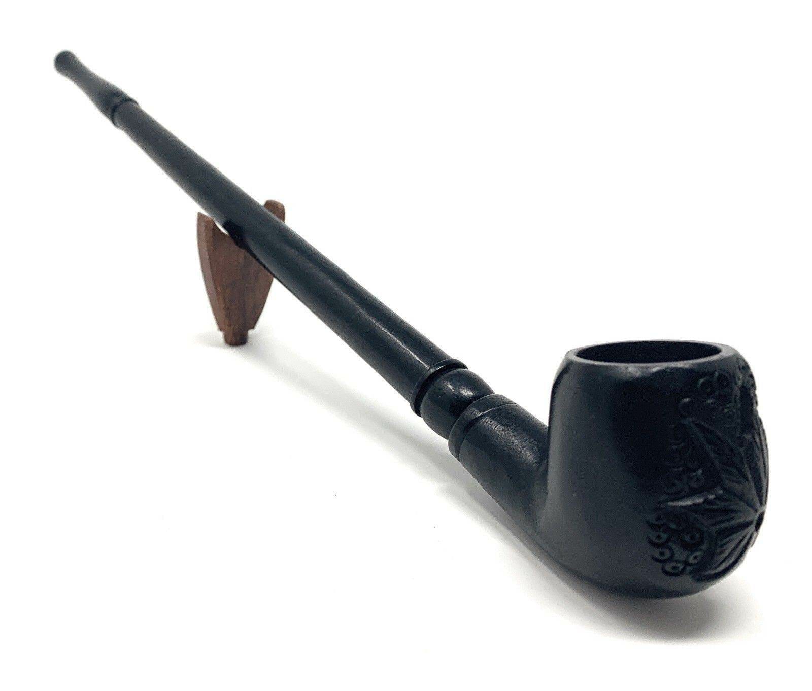 Matchpipe Handcrafted Black Maple Leaf 11 inches Long Churchwarden Tobacco Pipe Pearwood Long stem Deep Bowl - Image 4